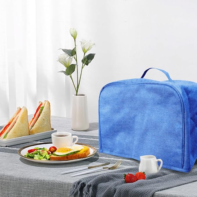 FLR Large 4 Slice Toaster Cover with Pockets, Dust-proof & Oil Proof, Fit Most Large Toasters (Blue, 16' x 7.5' x 8')