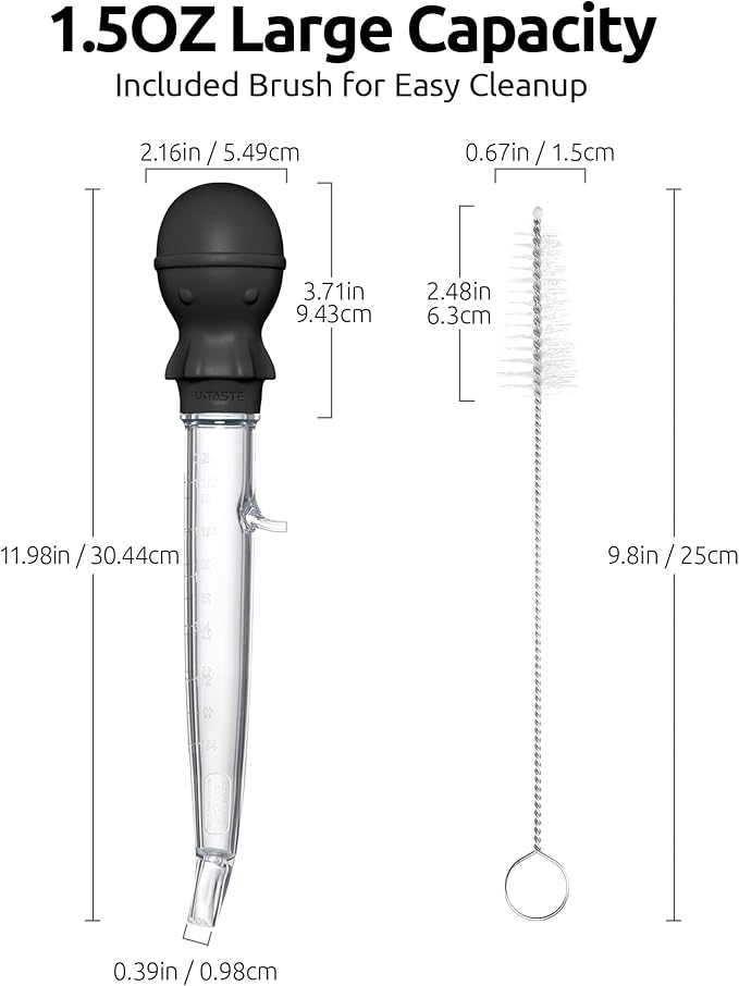 U-Taste 18/8 Stainless Steel Measuring Cups and Spoons Set of 10 Piece, Upgraded Thickness Handle and 1.5oz Heat Resistant Angled Turkey Baster with Cleaning Brush for Cooking Basting (Black)