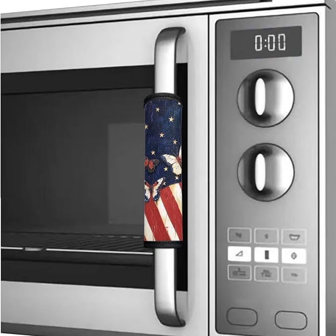 Fourth of July Decor Refrigerator Door Handle Covers Set of 6 Kitchen Electrical Appliances Handle Protector Anti-Slip Fridge Microwave Oven Decor Home Accessories, American Flag Butterfly