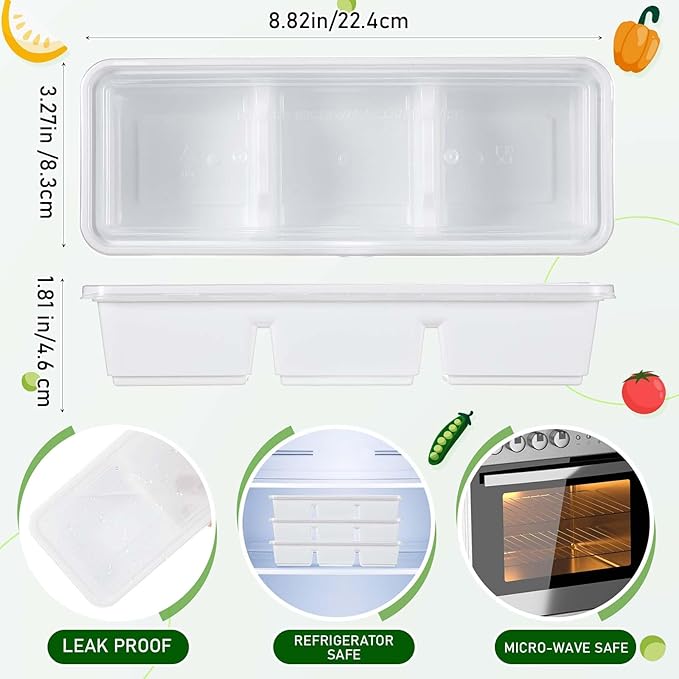 Hushee 50 Pack 17 oz Small Meal Prep Containers with 3 Compartments Snack Containers with Lid Disposable Plastic Bento Box Travel Lunch Food Boxes Stackable for Office Picnic (White)