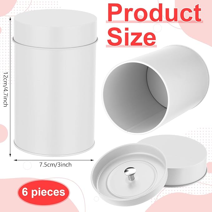 Zopeal 6 Pack Tea Tin Canister with Airtight Double Lids 16 oz Metal Round Tin Can Box with Lid Double Sealed Small Kitchen Container for Loose Tea Storage Coffee Sugar Candy Herbs and Spices