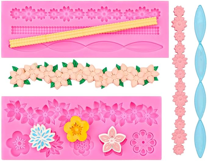 Baroque Silicone Molds Baroque Style Curlicues Scroll Lace Fondant Silicone Mold Scroll silicone Baroque Mold Relief Flower Lace Mould for Wedding Birthday Cake Decoration (Scalloped Wave 2)