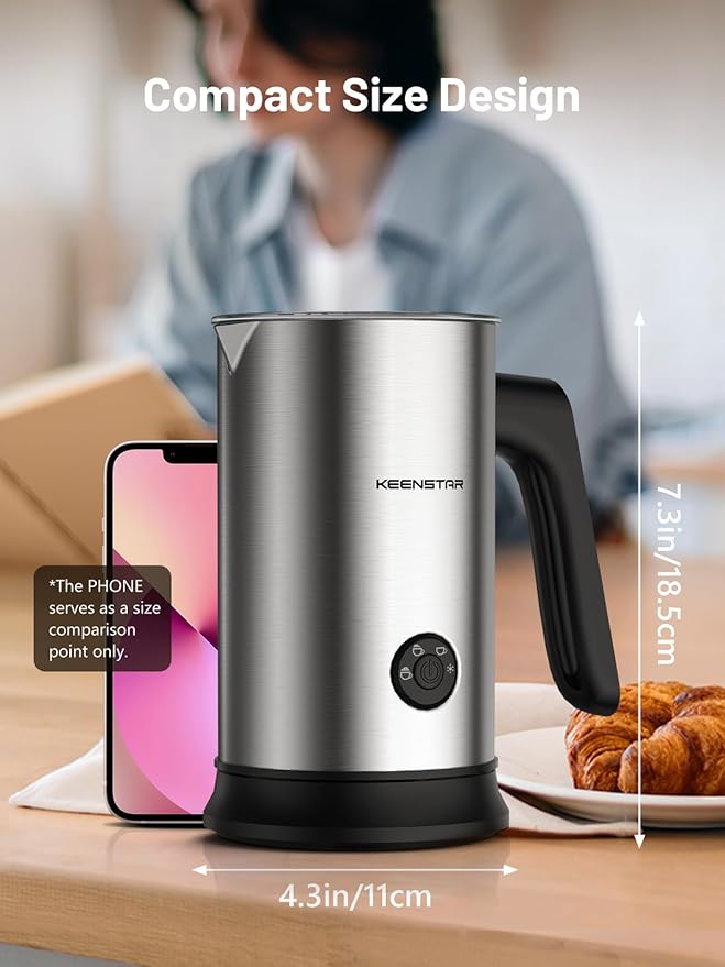 Keenstar Electric Milk Frother, Automatic 4-in-1 Milk Steamer Warm or Cold Foam Maker for Latte, Cappuccino, Stainless Steel Milk Warmer with Temperature Controls