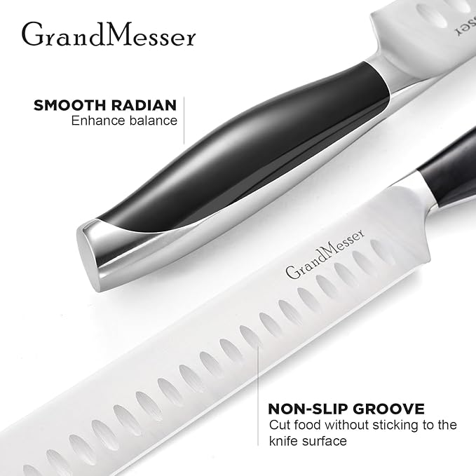 Slicing Carving Knife, 12" Brisket Knife, Ergonomic Handle Design, for Cutting BBQ Turkey Ham Rib Roast Beef with Sharpener.