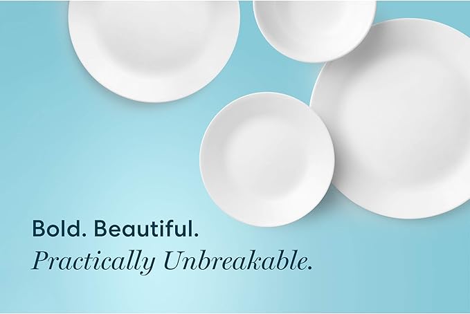 Corelle Vitrelle 38-Piece Service for 12 Dinnerware Set, Triple Layer Glass and Chip Resistant, Lightweight Round Plates and Bowls Set, Winter Frost White