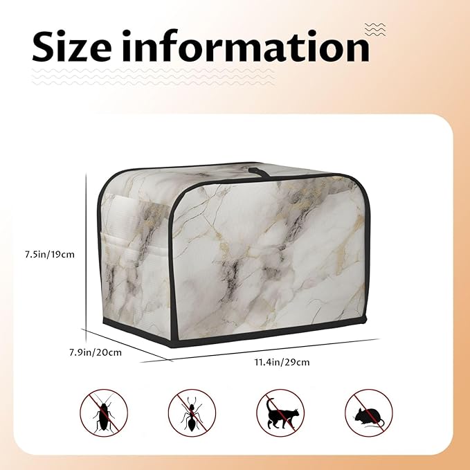Toaster Cover 2 Slice Marble Pattern Gray White Kitchen Small Appliance Covers with Pockets Dust and Fingerprint Protection