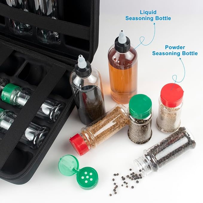 Camping Portable Spice Set with 12 Spice Containers Storage Bottle Pepper & Salt Spice Shakers, Separable Storage Bag for Outdoor Travel Camping BBQ Picnic Seasoning Kit Carrying Case