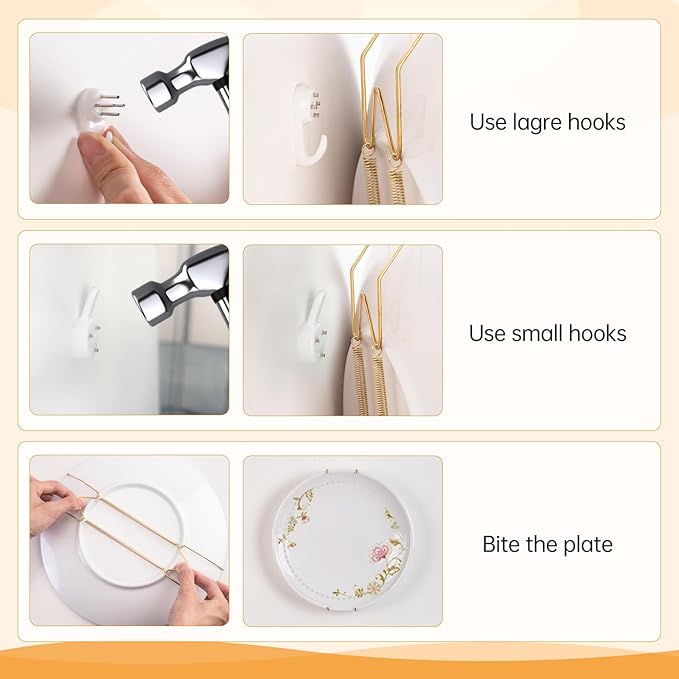 Bilillo 20 pcs Plate Hangers for The Wall, 4/6/8/10 Inch Invisible Decorative Wall Plates Hangers, Stainless Steel Plate Wall Holders for Display Various Sizes with Hooks for Decorative