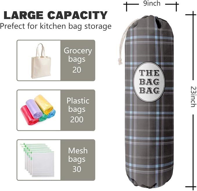 Classic Buffalo Check Plaid Grocery Bags Holder Organizer, Wall Mount Plastic Bags Storage Container Dispenser, Kitchen Housewarming Gift For Women, Family, Friends, Grandma, Mom (A-21)