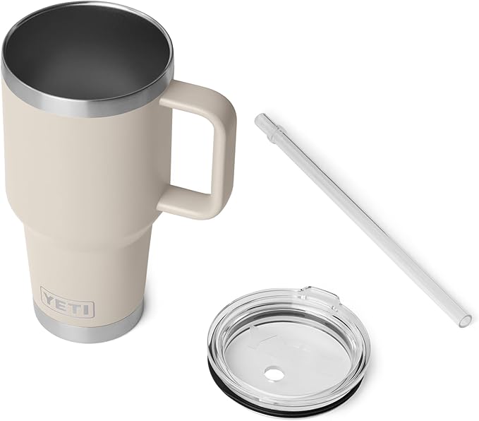 YETI Rambler 35 oz Straw Mug 2.0 - Double-Wall Vacuum Insulation for Cold Beverages – Dishwasher Safe – Cupholder Compatible – Reusable Straw – Comfortable Grip Handle – Travel Mug - Cape Taupe