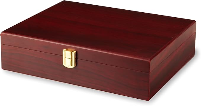 True Wine Tools Set with Cherry Stained Wooden Gift Box, Includes Lever Corkscrew, Foil Cutter, Aerator Pourer, 2 Worms, Chrome Bottle and Champagne Stopper, Home Bar Accessories, 7 Piece