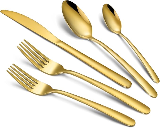 Hunnycook Gold Silverware Set - 20PCS Stainless Steel Silverware Set for 4, Includes Forks Spoons and Knives, Utensil Sets for Home Kitchen Restaurant, Dishwasher Safe
