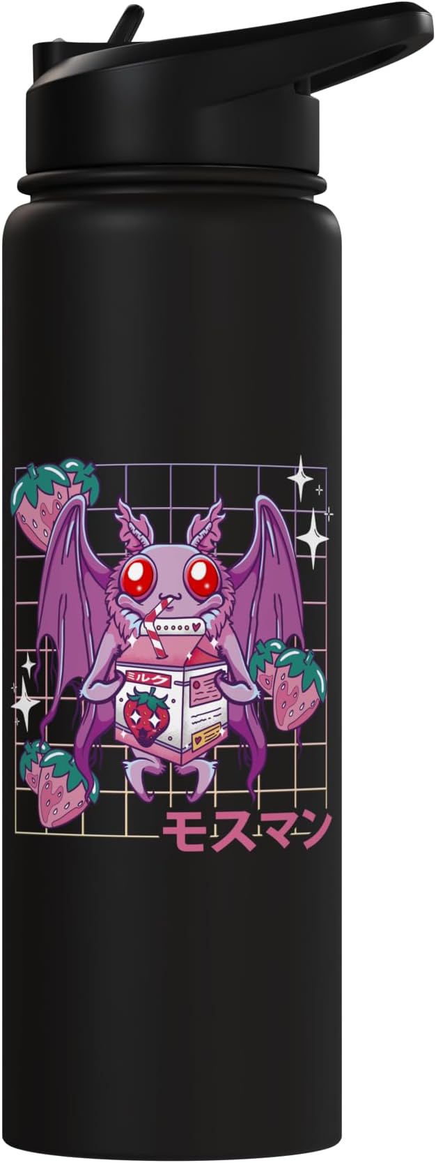 Kawaii Mothman Strawberry Milk Shake Carton Stainless Steel Insulated Water Bottle
