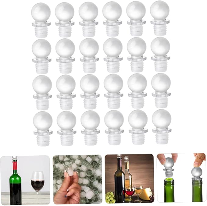 Garneck 24pcs Glass Ball Stoppers Wine Bottle Stoppers Caps Vacuum Pump for Wine Bottle Perfume Oil