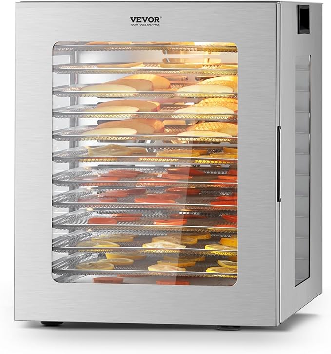 VEVOR Food Dehydrator, 12 Stainless Steel Trays Dehydrators Machine, 850W Food Dryer with Adjustable Temp & 24-Hour Timer, Dehydrator for Food and Jerky, Meat, Fruit, Vegetables, Herbs, Dog Treats