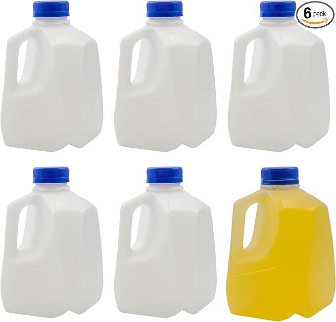 Cornucopia Brands 32oz Plastic Jugs (6-Pack); 1-Quart / 32-Ounce Bottles w/Caps for Juice, Water, Sports and Protein Drinks and Milk, BPA-Free