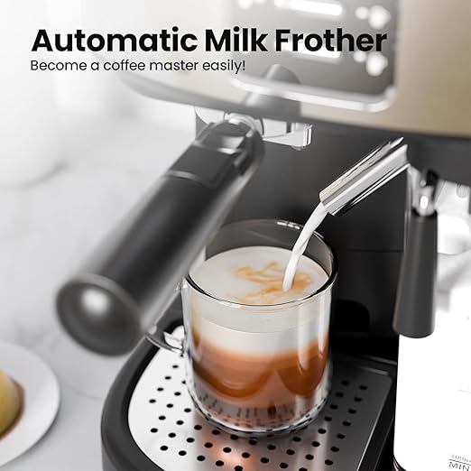 Electactic 20 Bar Professional Compact Espresso Cappuccino Machine with Auto Milk Frother, Stainless Steel Coffee Maker for Cappuccino, Latte