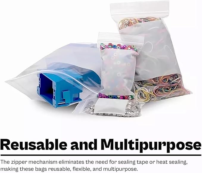 PSBM 1000 Count 4 Mil 8 Inch x 10 Inch, White Block Reclosable Poly Bags, With Write-On Block, Clear Zip Plastic Bag, Lock Seal Zipper For Packing, Storing, Organizing & Shipping Products