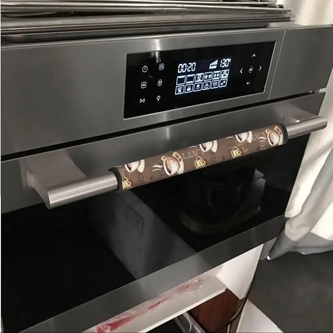 6 PCS Refrigerator Door Handle Covers Washable Keep Kitchen Appliances Clean from Food Stain, Smudges Fingertips Fridge Oven Home Decorations, Coffee Bean Print Brown