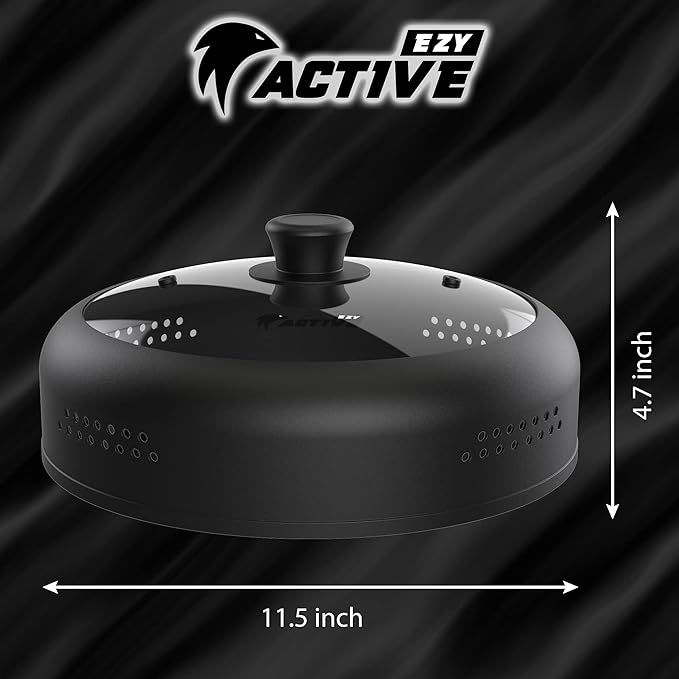 Microwave Cover for Food, Silicone and Glass Splatter Guard Lid for 6–7–8–9-10-11-12 inch Plates & Bowls. By EZY ACTIVE.