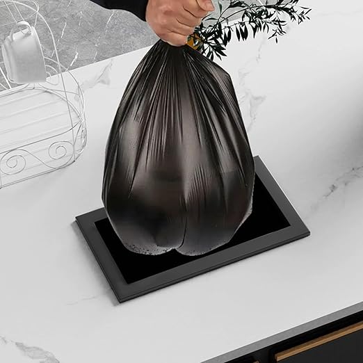Embedded Countertop Trash Can, Stainless Steel Kitchen Trash Can, Built-in Countertop Trash and Waste Chute, Square Built-in Countertop Trash Can Grommet,Black Set