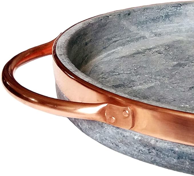 12-inch Soapstone Deep Dish Pizza Pan with Copper Handles – Authentic Chicago Style Pizza Stone – Naturally Non-Stick, Chemical-Free Baking Stone for Oven
