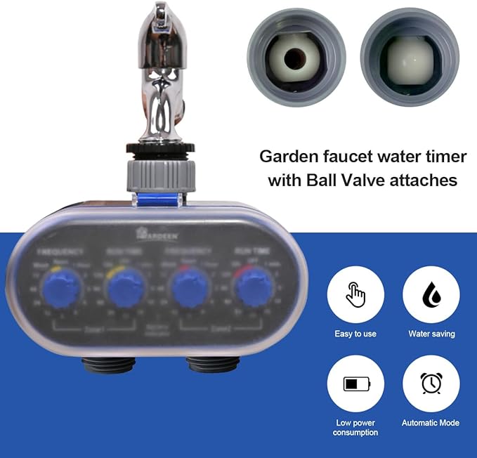 Dual Outlet Water Timer Irrigation Controller System, No Water Pressure Required