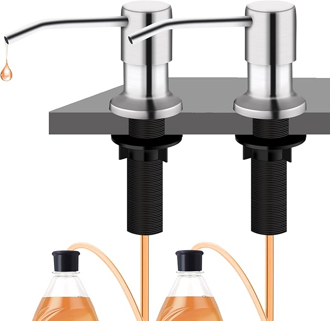 Sink Soap Dispenser, Kichen Sink Soap Dispenser, 47" Extension Tube kit, Under Sink Soap Dispenser Pump, No Need More Refills （Brushed Nickel, 2 Pack）