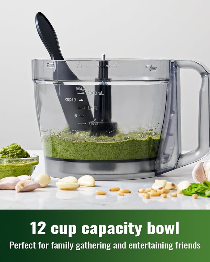 Food Processor, 4 Programs & Pulse,1000W Max Power,12 Cups Total Volume for Slicing, Mincing, Dicing, Shredding, Puree, Dough and Vegetable Chopper Clean Bowl Scraper, Stainless Steel