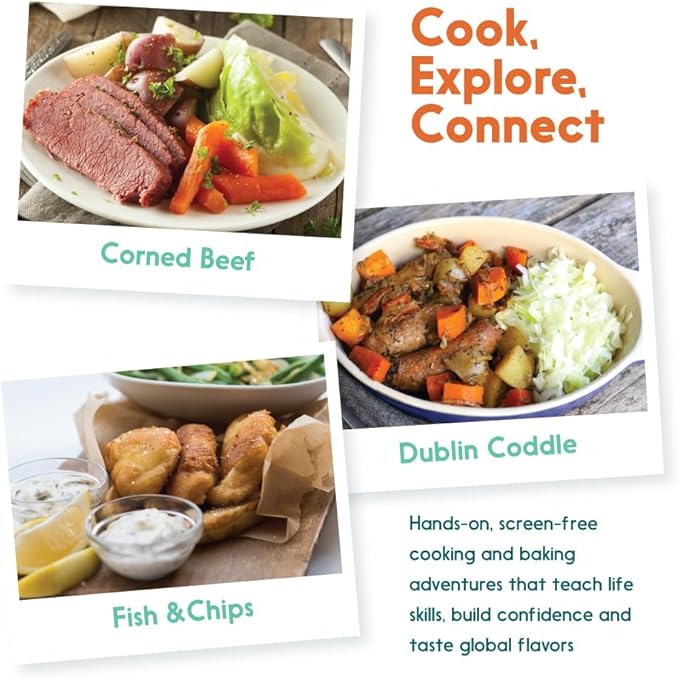 eat2explore Cooking Kits for Kids 16 Pcs – Interactive & Educational Kids Cooking Sets Real for Ages 5 and Up,3 Recipe Cards & Global Ingredients – Perfect for Families and Homeschooling (Ireland)