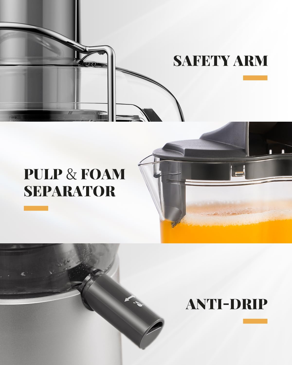 GDOR 1200W Juicer, 3.2" Wide Chute, Titanium-Enhanced Blade, Heavy-Duty Copper Motor, Dual Speed Centrifugal Juice Extractor, BPA-Free, Silver