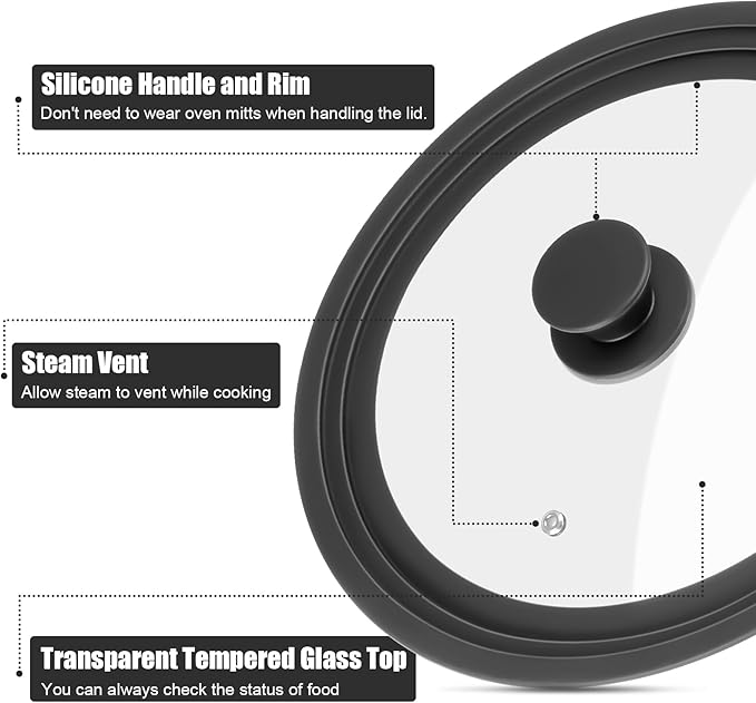 Universal Lid for Pots Pans and Skillets, Pan Cover Fit 6", 7", 8" Diameter Cookware, Silicone Replacement Pan Lid Pot Lids for Frying Pans, Cast Iron,Tempered Glass Lid