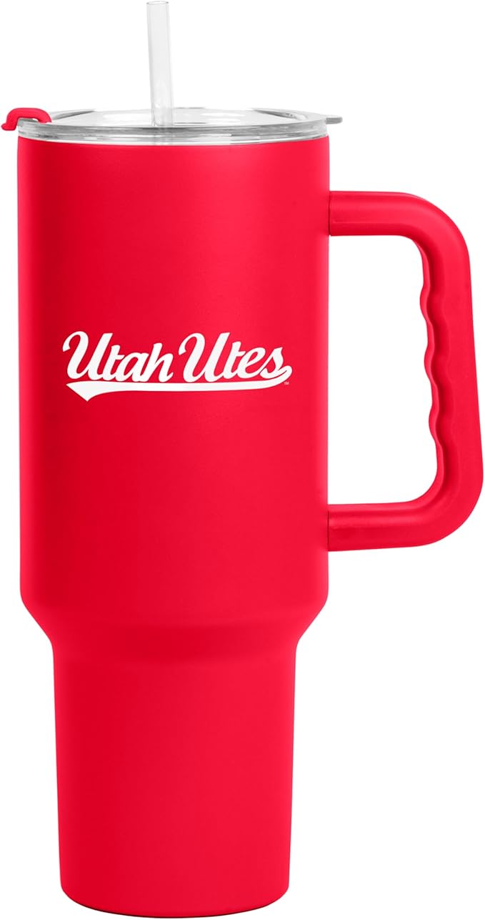 Logo Brands NCAA 40 oz Tumbler with Handle -Stainless Steel Insulated Travel Tumbler with Straw Lid – Powder Coated, Leak-Resistant, Keeps Drinks Hot/Cold – Great for Tailgating, or Everyday Use