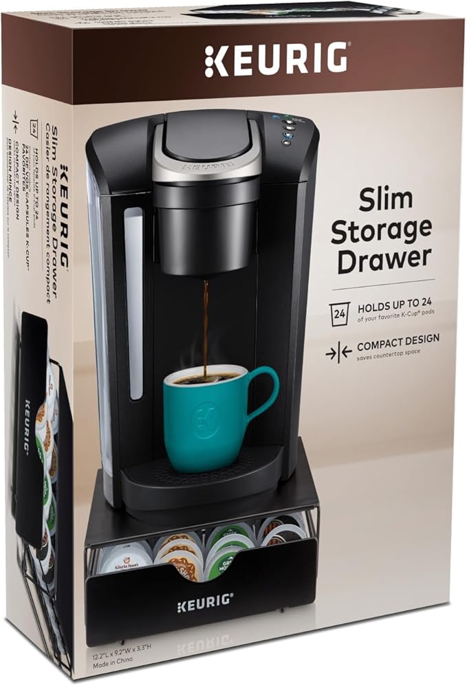 Keurig Slim Non-Rolling Storage Drawer, Coffee Pod Storage, Holds up to 24 Keurig K-Cup Pods, Black, Storage Drawer - 24ct, 9.2 x 3.3 x 12.2 inches