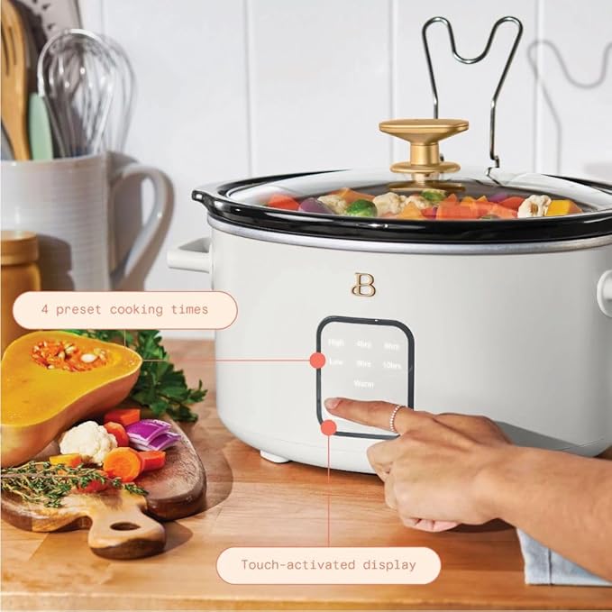Beautiful 4-Quart Programmable Slow Cooker with Touch-Activated Display, Digital Timer, Keep-Warm Function & Removable Non-Stick Pot