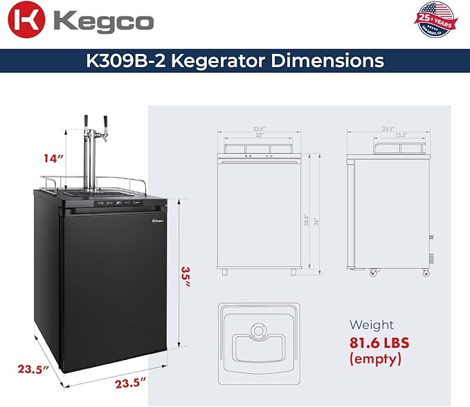 Kegco K309B-2 Double Faucet Digital Black Kegerator