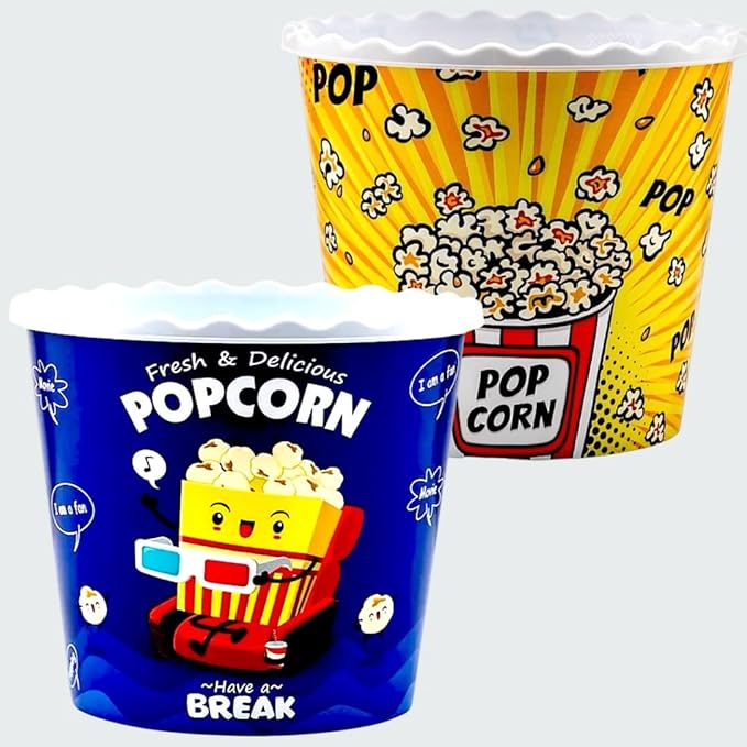 Modern Style Reusable Plastic Popcorn Box/Popcorn Containers/Popcorn Bowls Set for Movie Theater Night - (BPA Free - 6 Pack - 75 oz) (Popcorn Mix A)