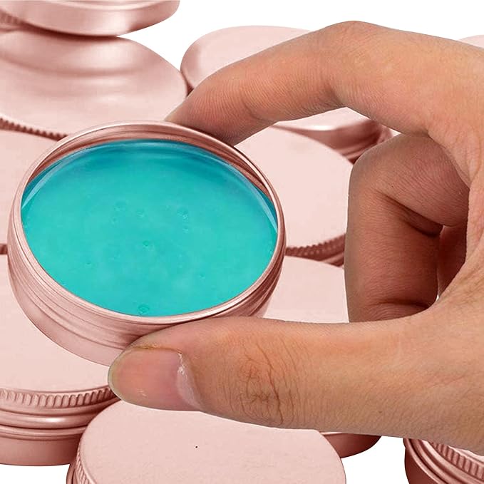 2 Ounce Aluminum Tin Jar with Screw Cap 60mL Tin Cans Refillable Containers for Cosmetic, Lip Balm, Cream, Lotion, Balms, Spices, Salve, Rose Gold 12 Pcs.