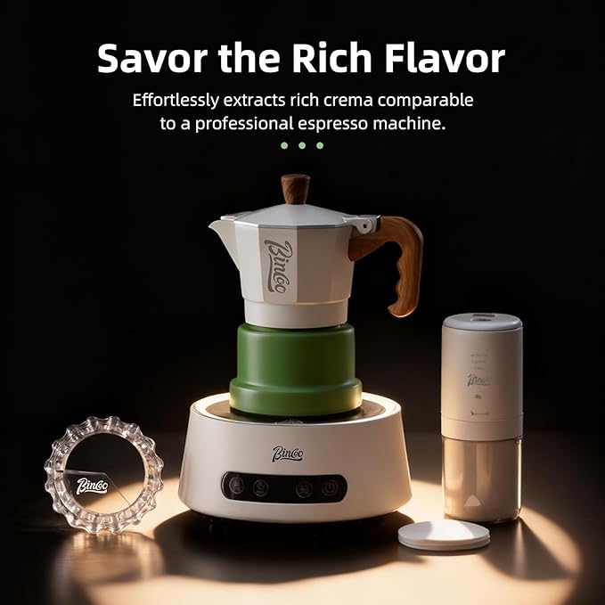 Bincoo Espresso Maker Stovetop,Camping Moka Pot 2 Cup/120ML,Stove Top Espresso Italian Coffee Maker,Easy to Use (White-green)