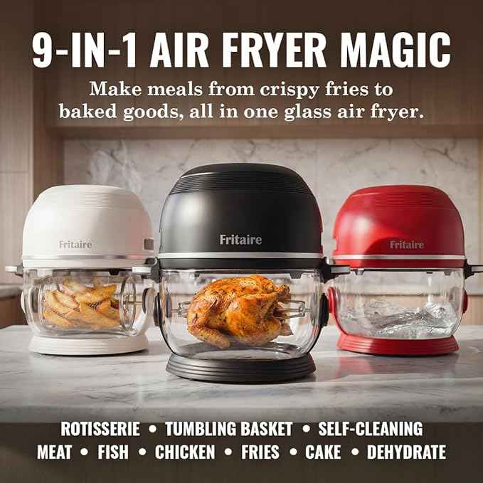 Non Toxic Air Fryer™ Pro | 9-in-1 Glass Air Fryer | Self-Cleaning | 5 Quart | Rotisserie and Tumbler | 400F Vortex For Even Cooking, BPA-Free Teflon Free, Recrisp, Roast, Bake, Orange