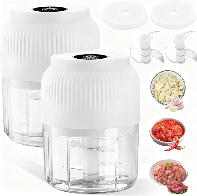 Electric Garlic Chopper, Mini Portable Veggie Chopper, 2026 New Small Garlic Chopper Mincer, USB Rechargeable, Wireless Veggie Grinder, For Mashing Onion, Garlic, Chili, Ginger (2*White, 3 blades)