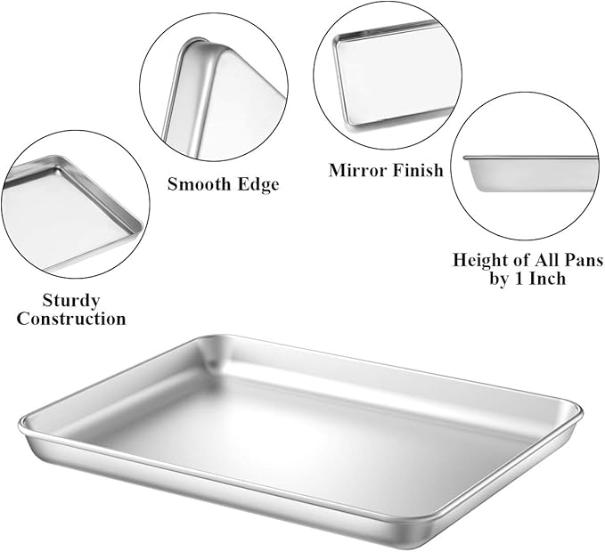 Baking Sheet with Rack Set [2 Pans + 2 Racks], Wildone Stainless Steel Cookie Sheet Baking Pan Tray with Cooling Rack, Size 12 x 10 x 1 Inch, Non Toxic & Heavy Duty & Easy Clean