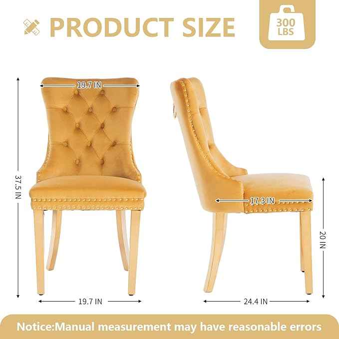 Gold Velvet Dining Chairs Set of 6, Kitchen & Dining Room Chairs, Tufted Upholstered Dining Room Chair, Back Ring Pull Trim, Golden Stainless Steel Legs, Gold