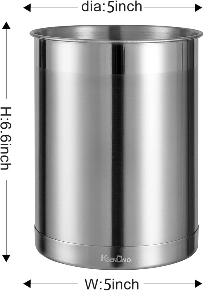 KSENDALO Utensil Crock Set, 6.6inch Cooking Utensil Holder Stainless Steel Container for Kitchen Counter,Metal Kitchen Spoon Spatula Cutlery Tool Holder Organizer, Silver (6 Pack)