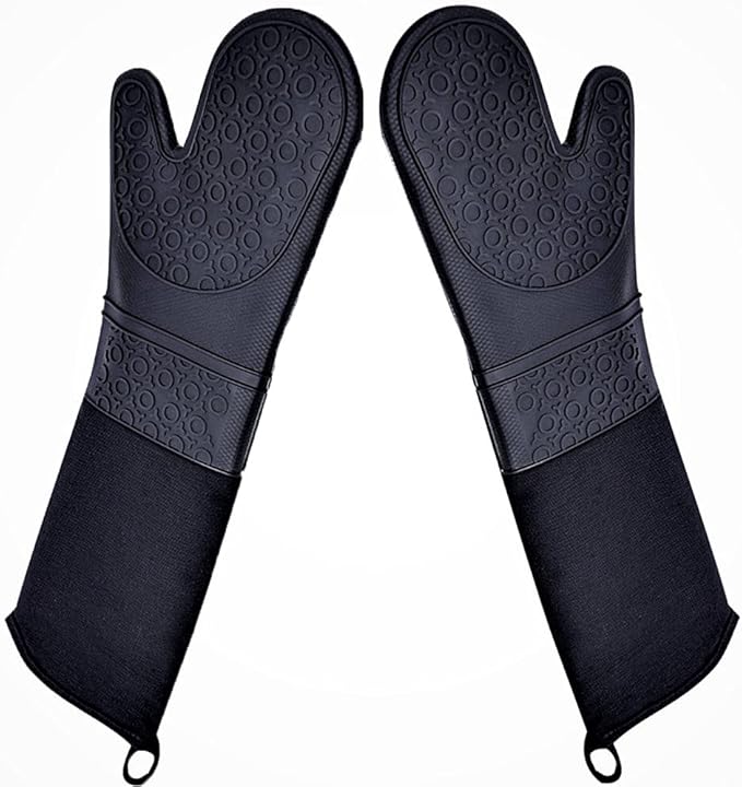 DoMii Professional Silicone Oven Mitts Baking Gloves Elbow Length Heat Resistant Quilted Gloves 2-Pack 19.5" Y
