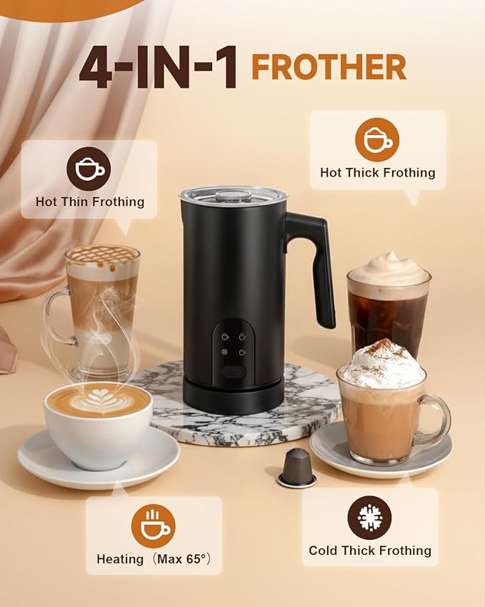 Electric Milk Frother, 4-in-1 Automatic Milk Frother and Steamer 11.8oz/350 ml, Hot and Cold Foam Maker, Milk steamer Warmer Heater Foamer for Coffee, Latte, Cappuccino, Matcha