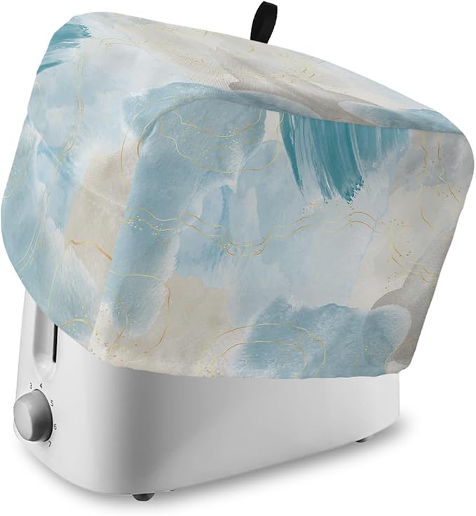Teal Ombre Marble Toaster Cover 4 Slice - Large Kitchen Appliance Cover With Loop, Yellow Modern Geometric Abstract Art for Toaster Oven, Bread Machine - Polyester Dust Protection