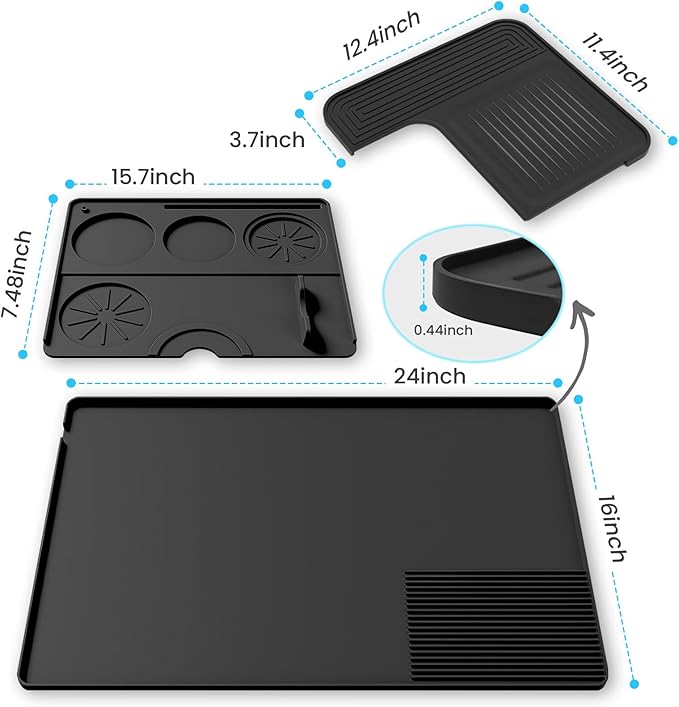 Silicone Coffee Maker Mat for Ninja Luxe ES601 & ES701: 3-in-1 Top Mat + 24"x16" Coffee Bar Mat + Espresso Tamping Mat – Food-Grade Silicone, Waterproof, Non-Slip, Heat-Resistant Coffee Accessories