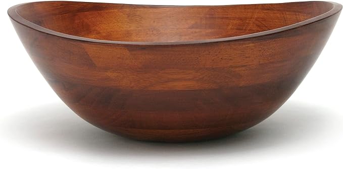 Lipper International 294 Cherry Finished Wavy Rim Serving Bowl for Fruits or Salads, Matte, Large, 13" x 12.5" x 5", Single Bowl