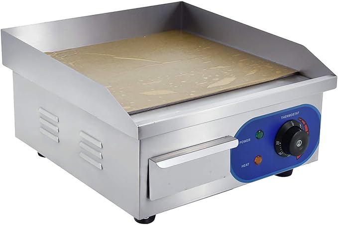 DULONG Electric Flat Top Grill,1500W Electric Flat Top Griddle,14" Stainless Steel Commercial Griddle with Thermostatic Control for Kitchen BBQ